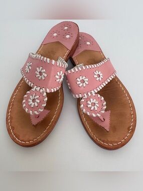 Stephen Bonanno Pink and White Palm Beach Leather Sandals, Size 8